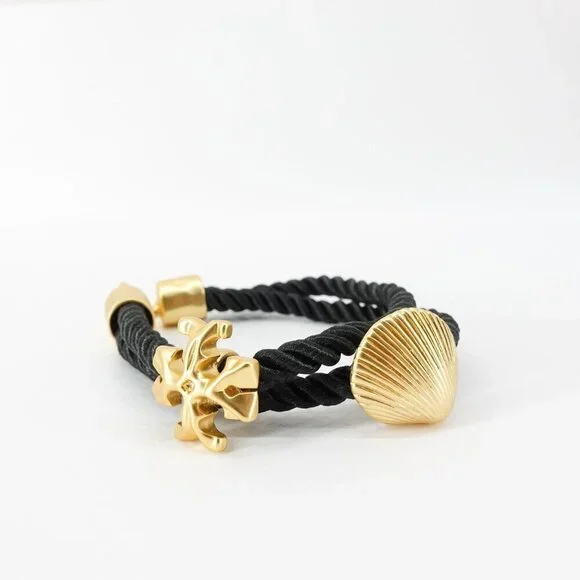 Tory Burch Shell Logo Rope Bracelet Black OS - Picture 8 of 12